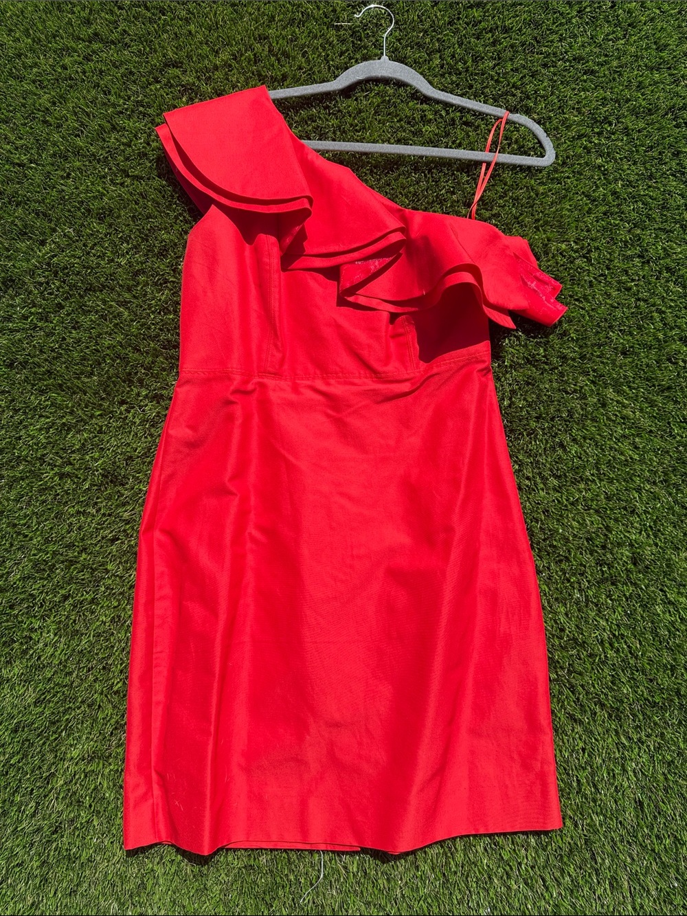 J. Crew One-Shoulder Ruffle Dress in Red